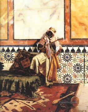 Gnaoua en un interior norteafricano del pintor árabe Rudolf Ernst Pinturas al óleo